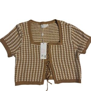 Sage Women's Tan and Cream Cardigan